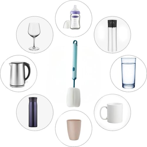 Bottle Brush Long Handle Cup Cleaner Brush Sponge Bottle Scrubber Detachable Handle Portable Sponge Cleaning Brush for Cups Wine Glasses Water Bottles Baby Bottles and Vacuum Flasks (Blue) - color: Blue