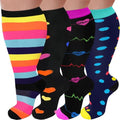 4 Pairs Plus Size Compression Socks,Extra Wide Calf - color: Colorful/Black/Purple/Blue, size: 3X-Large