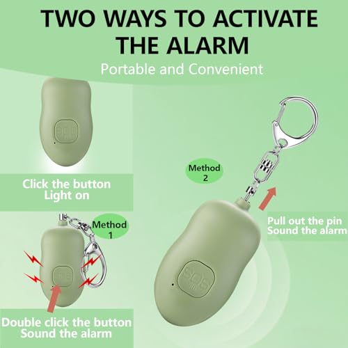Rechargeable Personal Alarm, 130dB SOS Safety Alarm,LED Light, Security Siren Keychain for Women and Elderly,Security Siren Keychain ,Self Defense Alarm (Green) - color: Green