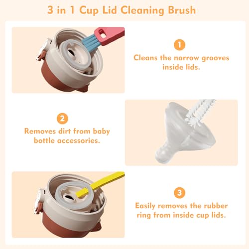 3 in 1 Cup Lid Cleaning Brush, Portable Cup Cleaner Brush, 2024 New Water Bottle Cleaner Brush, 3 in 1 Multifunctional Cleaning Brush for Home Kitchen Cleaning Tools（3PCS） (Pack of 2) - size: Small (Pack of 2)