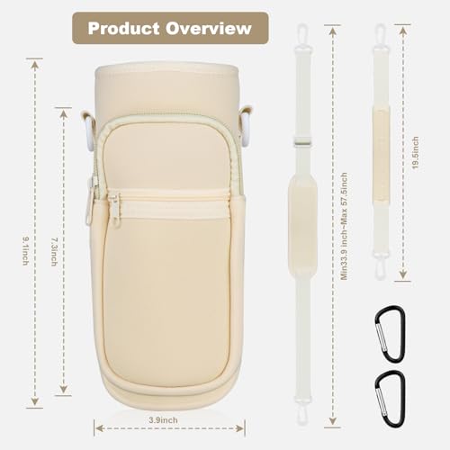 Crossbody Water Bottle Holder with Strap, Phone Pocket(White, 32, Ounces) - color: White