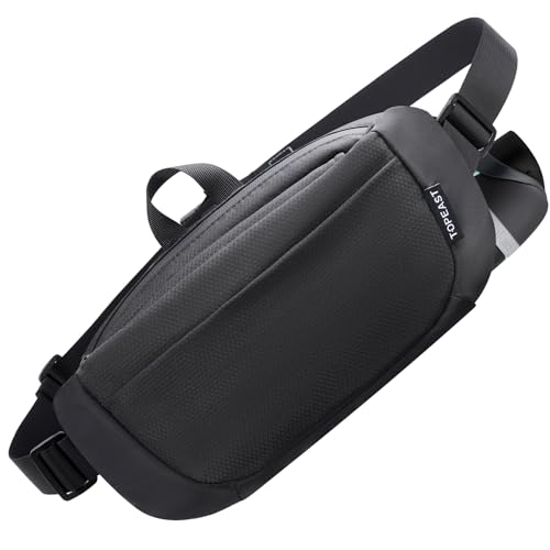 TOPEAST Waist Pack Large Capacity Fanny Pack with Hidden Water Bottle Pocket, Water Resistant Crossbody Sling Bag for Men Women, Adjustable Belt Bag for Hiking Running Travel Cycling - color: BLACK