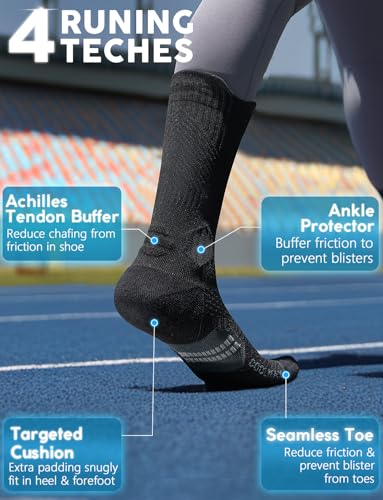 Juclise Women's Compression Crew Running & Hiking Socks, 3 Pairs, Cushioned - color: Classic Black, size: Small
