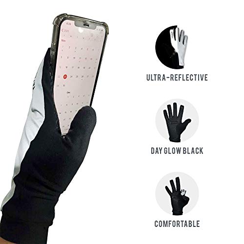 ReflecToes Reflective Winter Running Gloves, Hi Vis Neon Traffic Gloves Men - color: Black, size: X-Large