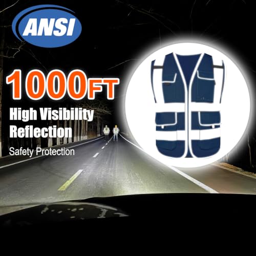 HYCOPROT High Visibility Safety Vest Hi Vis Reflective Construction Vests with Pockets for Men Women,Meets ANSI/ISEA Standard - color: Blue, size: 3X-Large