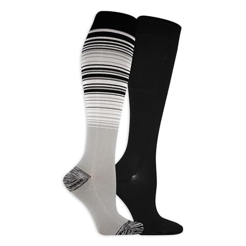 Dr. Scholl's Women's Graduated Compression Knee High Socks - color: Black Solid/Gray Stripe (2 Pairs), size: 4-10