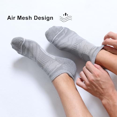 FITRELL Men's 6 Pack Ankle Running Socks Low Cut Cushioned Athletic Sports Socks 7-9/9-12/12-15 - color: Light Gray+white, size: 7-9