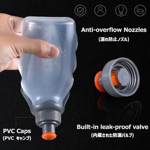 Azarxis Running Water Bottles Leakproof 250ml Clip on Flask, BPA Free Hydration Belt Waist Packs Replacement for Triathlon Marathon Hiking Cycling Climbing Jogging Runner (White & Gray)