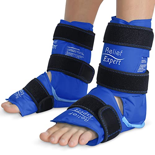 Relief Expert Ankle Ice Pack Wrap 2 Packs – Reusable Cold Gel Pack for Foot and Heel, Dual-Sided Design with Soft Plush Lining, Flexible Cold Compress for Achilles and Ankle Support, Royal Blue - style: Royal Blue-Pack 2