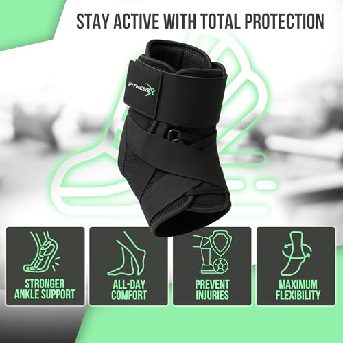 Reinforced Lace Up Ankle Brace with Side Stabilizers for Sprained Foot Wrap - size: Large