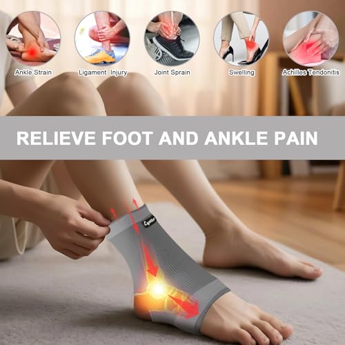 eYotto Ankle Compression Sleeve, Ankle Brace Socks for Men & Women (1 Pair) - color: Gray, size: Large