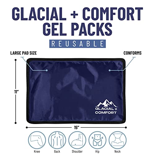 Glacial Comfort Gel Ice Pack for Back Pain - (15" x 11") Reusable Cold Pads for Hip, Knee, Shoulder Injuries, Muscle Strains, Migraine & Postpartum Recovery - Compression Pad. - size: Large (15" x 11")