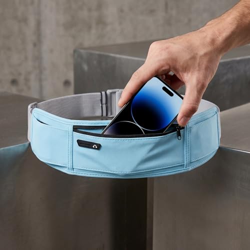 Running Hydration Belt with Water Bottle Holder for Men Women, Bounce-Free Phone Storage Waist Pack, Reflective Adjustable Marathon Belt for Jogging Trail Running,Fits All Phones (Light Blue) - color: Light Blue