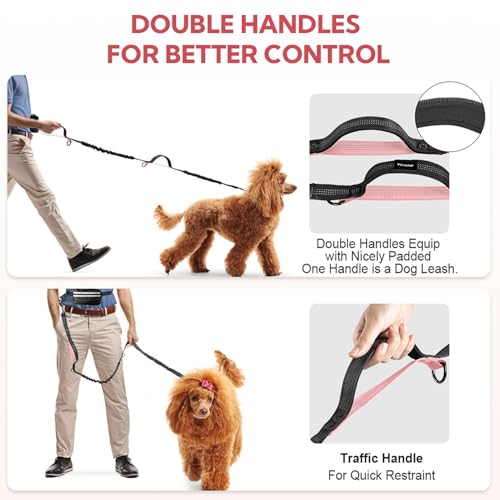 Hands Free Dog Leash for Two Dogs Walking,Running - color: Black/Pink, size: Large