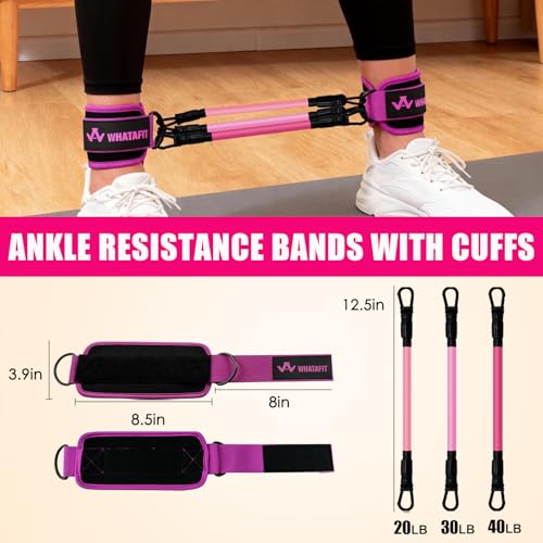 WHATAFIT Resistance Bands with Handles, 150 lb Exercise Bands Set - color: Pink Purple-Ankle