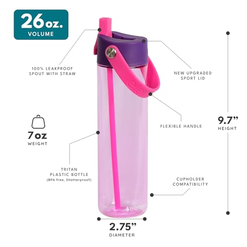 Elemental Splash 26oz Tritan Plastic Reusable Water Bottle w/Straw & Strap - color: Berry Blast, size: 26 Ounces