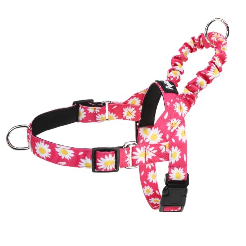 PUPTECK No Pull Dog Harness Small Sized Dog, Adjustable Reflective Pet Vest Harness with Bungee Handle, Escape Proof No Choke Harness for Small Dogs Walking Training, Fuschia Daisy S - color: Fuschia, size: S (NECK: 15"-17.5", CHEST: 18.5"-24")