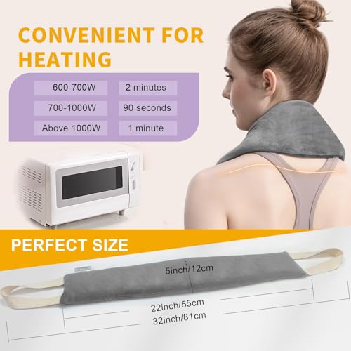 Neck Heating Pad Microwavable with Machine Washable Cover Weighted Microwave Heating Pad Neck Wrap for Shoulder Back Pain Relief, Warm Rice Bag Pack for Cramps Hot Cold Therapy 1.5lbs Lavender Scented - color: Gray