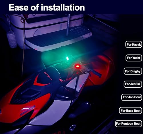 Amzonly 6pcs Navigation Lights for Boat Kayak, Battery Operated Safety Lights Kit for Night Kayaking, High Visibility, Boat Safety Whistle Included, 12PCS Extra Batteries - color: Red/ Green/ White