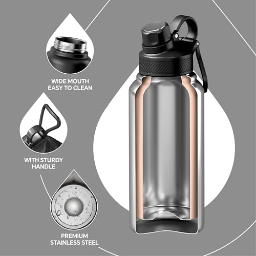 IDEUS 32oz Stainless Steel Insulated Bottle with 2 Leak-Proof Lids, Black - color: Black, size: 32 Ounces