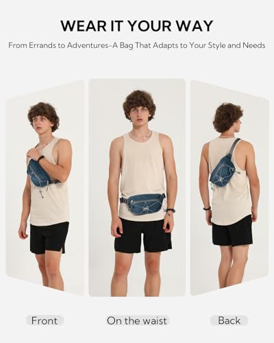 WATERFLY Small Fanny Pack RFID Blocking Travel Hiking Crossbody Waist Bag - color: Dark Blue