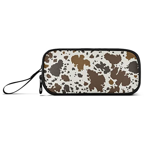 Fisyme Cow Print Brown Pencil Case Large Capacity Pen Box Makeup Pouch Holder Organizer Stationery Bag for School Office College Traval Adult - color: Multicolor-12