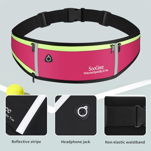 SooGree Men Women Running Belts,Slim Sport Belts,Waterproof Running Fanny Pack,Waterproof Running Waist Packs with Reflective Strip,Runner Belt for Running Walking Cycling Camping Gym (Rose) - color: Rose