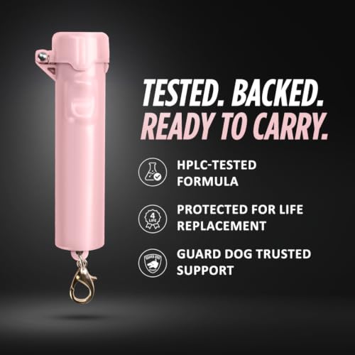 Packin' Heat 0.28 oz Compact Pepper Spray for Self Defense, Small Keychain Pepper Spray for Women, 12 ft Range, 1.44% Major Capsaicinoids, UV Dye, Push-Button Safety Cap, Snap Clip - color: Rose Pink/Black - 2 Pack