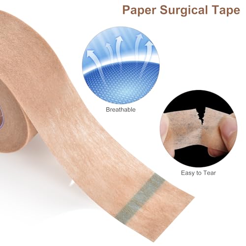 Medical Tape with Dispenser Paper Tape Medical 1 inch x 10yd Sensitive Skin Micropore Tape Breathable for Wound Care Nose Tape for Rhinoplasty Shaping(2 Rolls Tape + 2 Dispensers Included) - color: Beige:1 Inch X 9.14m