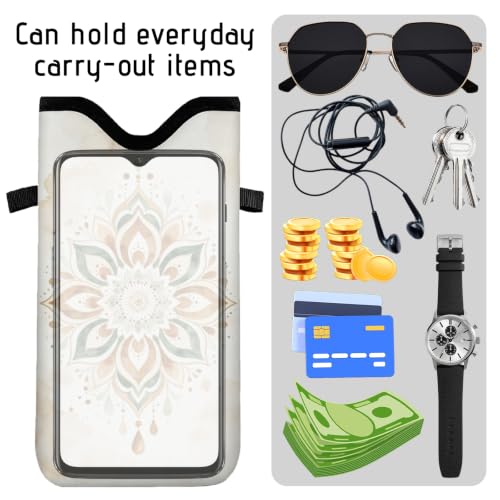 GLOBLELAND Pattern Cell Phone Sleeve Pouch Case Bag with Crossbody Strap Neck Lanyard for Women Men - color: Bohemian Lotus