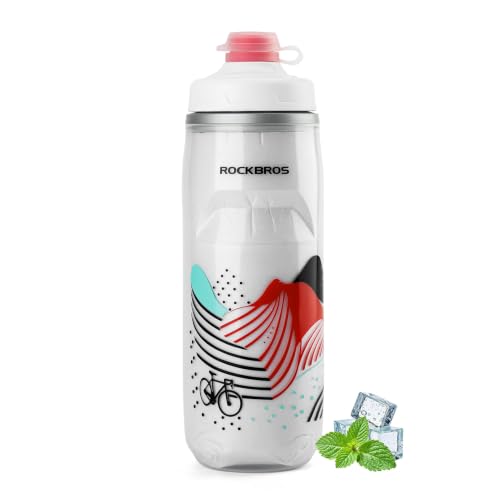 ROCKBROS Bike Water Bottle, 21oz Insulated Cycling Squeeze Bottle - color: White-red