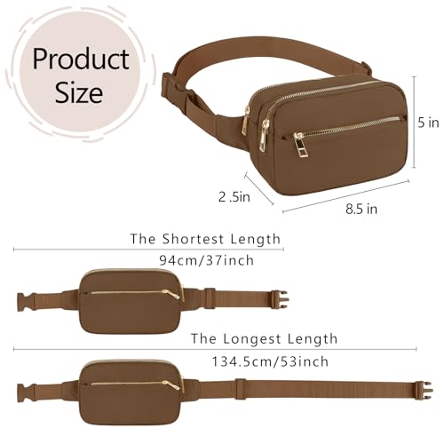 Fashion Fanny Bag-Waist Pack With Adjustable Belt Bag-Unisex Crossbody Pack For Travel Running Hiking-Brown - color: 3-Zipper Brown
