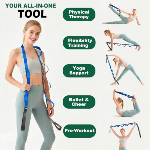 Acozycoo Stretching Strap with Loops for Leg Calf Back Physical Therapy - color: Blue