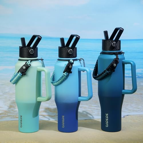 BJPKPK 35oz Insulated Water Bottle with Handle & Straw Lid, Stainless Steel - color: Mint, style: 35oz-Side Handle