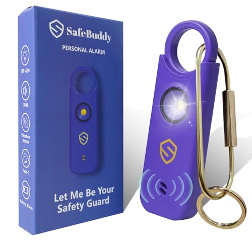 Personal Alarm for Women, Men, Kids, Elderly, Self Defense - Designed by Women 140DB Extra Speakers Alarm with Strobe Light, Rechargeable, Safety Alarms and Premium Keychain (Elegant Purple) - color: Elegant Purple