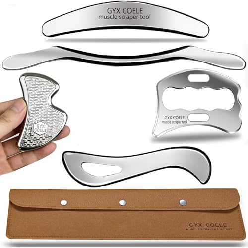 Muscle Scraper Tool Set, 304Stainless Steel IASTM Tools, Scraping Tool Physical Therapy Kit with Carrying Case(5-Piece) - style: GYX COELE-5 set A