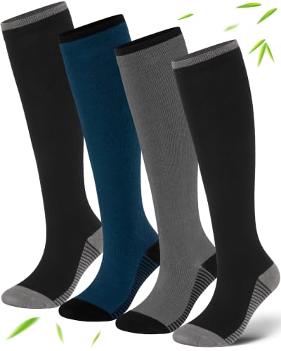 Bamboo Viscose Compression Socks|4Pairs 15-20mmHg Knee High Socks - color: Black, size: Large-X-Large