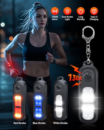 ELECPOW 130 dB Personal Alarms,Key Chain & Wearable Clip Alarm for Women Self Defense,Running & Travel Rape Alarm for Women Loud for College Girls Kids Extra Loud Siren -3 Strobe Lights
