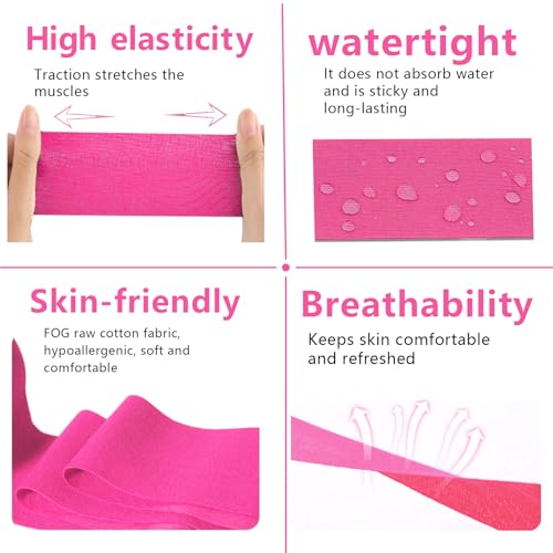 SOON GO Kinesiology Tape, 2 ih x 16.4 ft Uncut Athletic Tape, Waterproof Breathable Latex-Free, Muscle Recovery & Joint Support, Pink (1/2/5 Rolls) - color: Pink, size: 1 Count (Pack of 1)