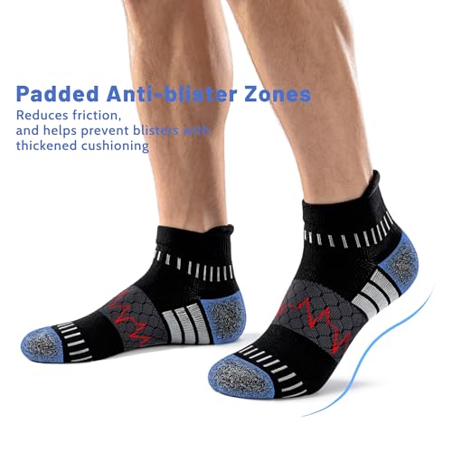 IRAMY Ankle Compression Socks for Women Men Cushioned Athletic Running Socks Plantar Fasciitis Relief 2/3/4/5/6 Pairs - color: Z-black/Red+black/White+black/Blue(5 Pairs), size: Large