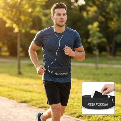 Slim Running Waist Pack for Women Men, Large Capacity Waist Belt with Organized Compartments, No-Bounce Secure Fit for Cycling, Hiking, Climbing Adventure & Reflective Safety Night Running - Black - color: Legendary Black