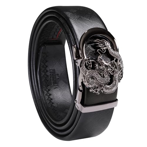Dubulle Ratchet Belt for Men Leather Adjustable Designer Fashion Buckle - color: Black Dragon, size: Adjustable Fit 22" to 38" Waist