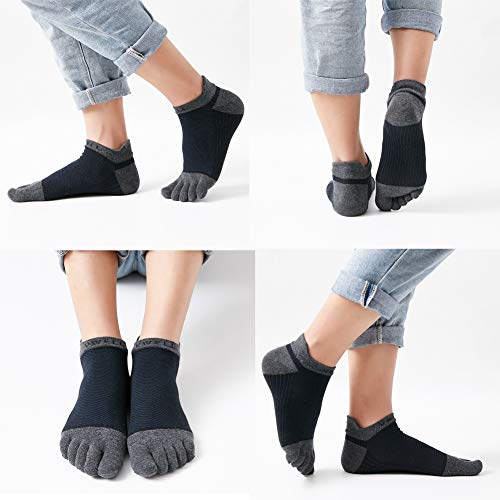 VWELL Cotton Toe Socks Five Finger Socks No Show Crew Athletic Running Socks 4 Pairs,Size 7-11 - color: Dark Blue