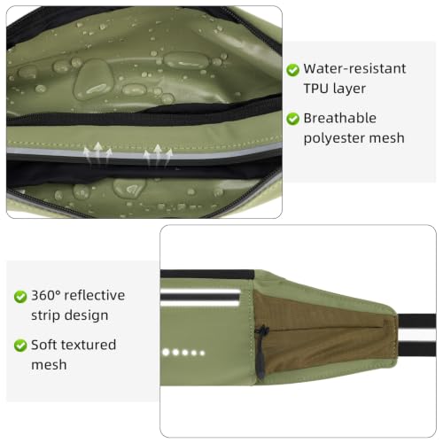 Lightweight Running Belt, Water-Resistant Waist Pack for Women & Men, 4-Zone Organization Fits Up to 7" Phone, Reflective Strips Design for Marathon Training, Jogging, Hiking, Commuting - color: Green