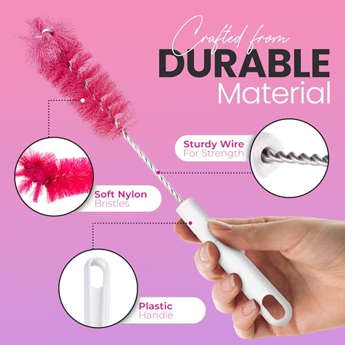 Fuller Brush Bottle Brush – Cleans Narrow Mouth Water Bottles, Travel Mugs, Sports Tumblers, Hydration Flasks, Gym Jugs - Pink