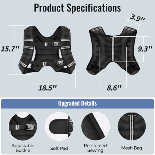 Zeerun Weighted Vest, 6/8/10/12/15/18/20/24/30LB for Men Women - color: Black, size: 20 Lb