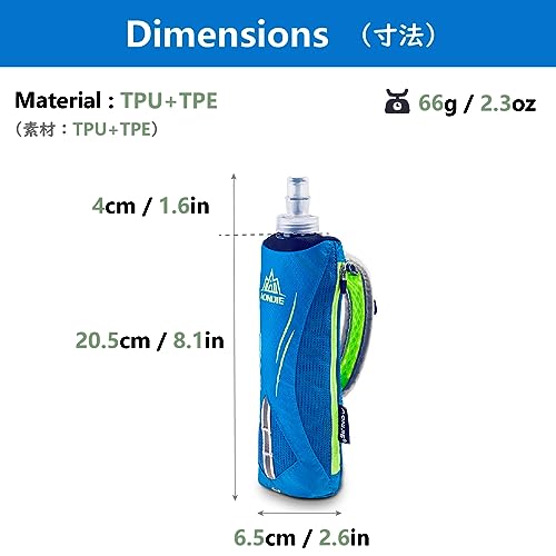 JEELAD Soft Folding Water Bottles TPU Collapsible Flask Ideal for Hydration Vest Running Hiking Cycling Outdoor - color: Blue 500ml Handheld Bottle