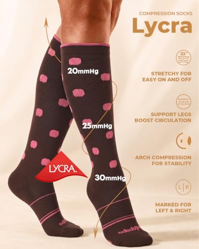 LYCRA® Compression Socks for Women,20-30 mmHg - color: Polka Dot, size: Small-Medium