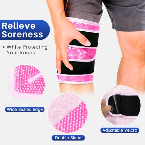 Knee Ice Pack Wrap for Pain Relief, Reusable Gel Cold Compress Therapy Pink - color: Pink-1 Pack