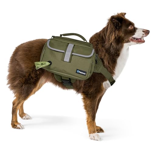 PetAmi Dog Backpack for Medium Large Dogs, Hiking Saddle Bag, Olive Canvas - color: Olive Canvas, size: Large